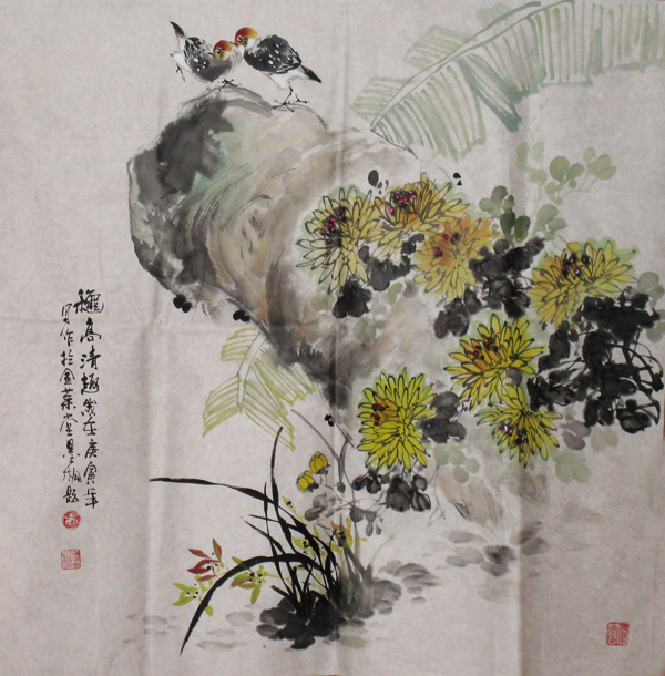 四尺斗方写意花鸟62_写意菊花_菊花_花鸟_国画_装饰