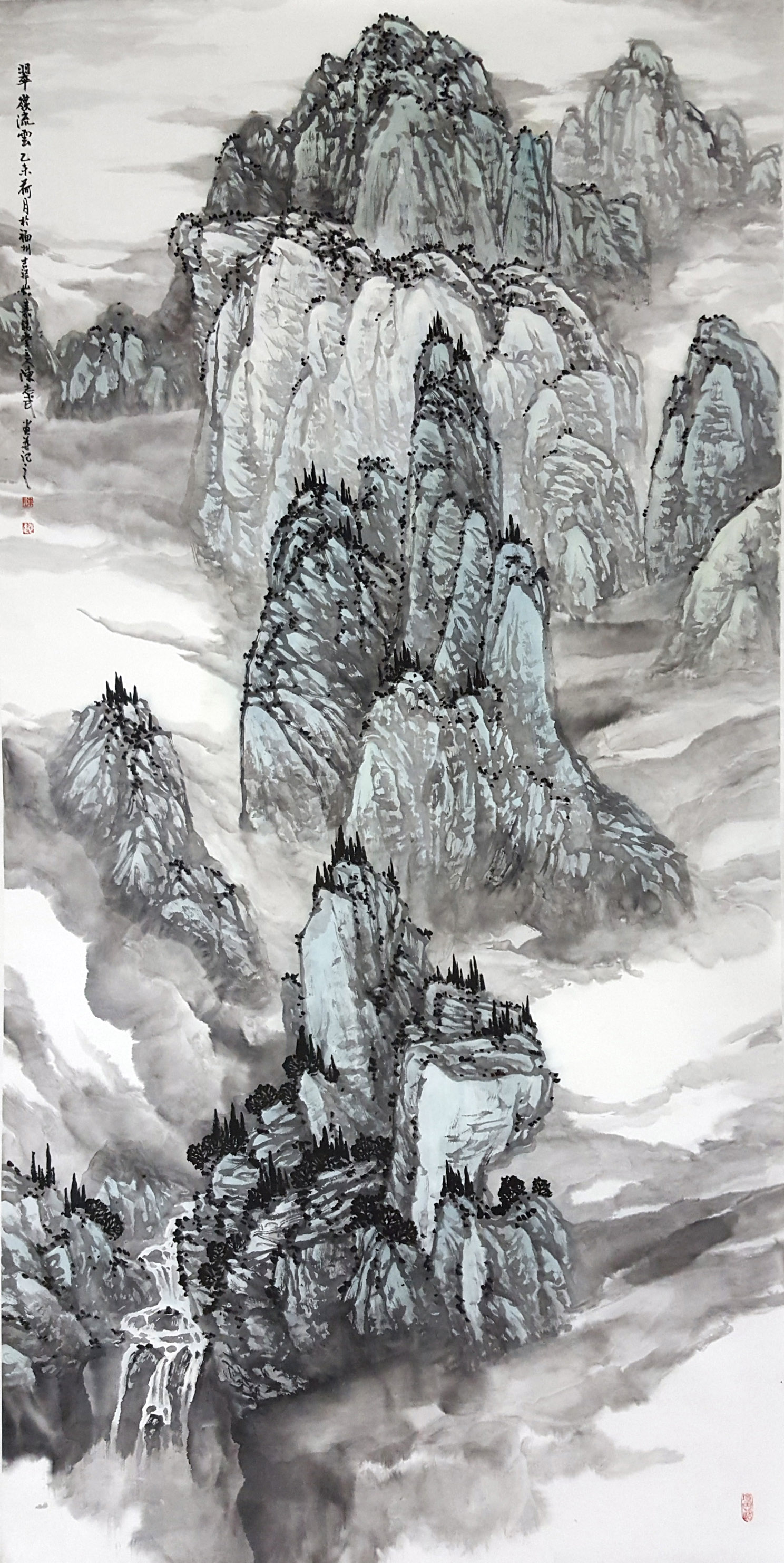 翠岭流云(竖)_其他_山水_国家级国画_备案作品_园圆堂