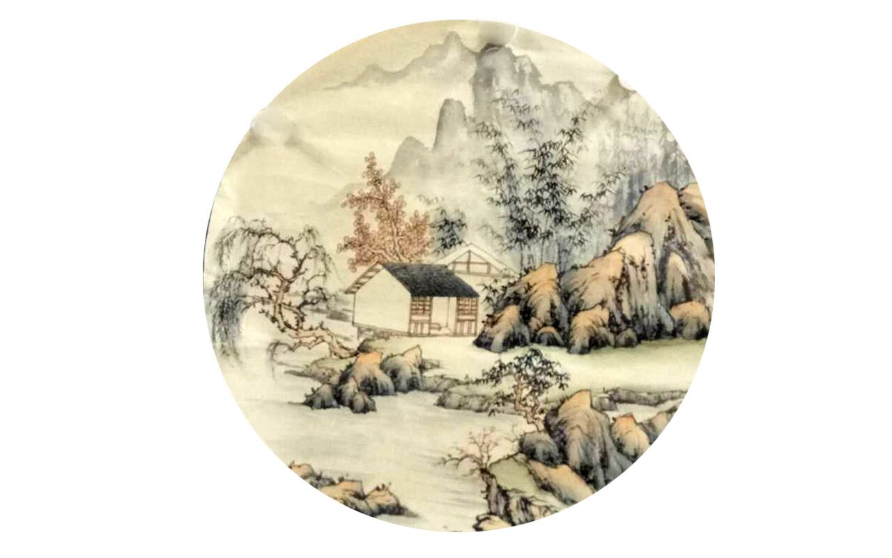写意仿古山水圆扇面