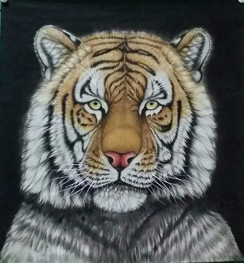 工笔六尺斗方虎头02_老虎_动物_国画_装饰作品_园圆堂_中国书画交易网