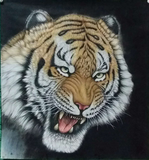工笔六尺斗方虎头04_工笔老虎_老虎_动物_国画_装饰
