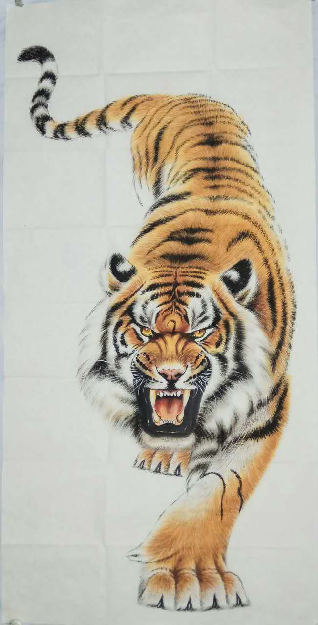 现代工笔画老虎3_工笔老虎_老虎_动物_国画_装饰作品