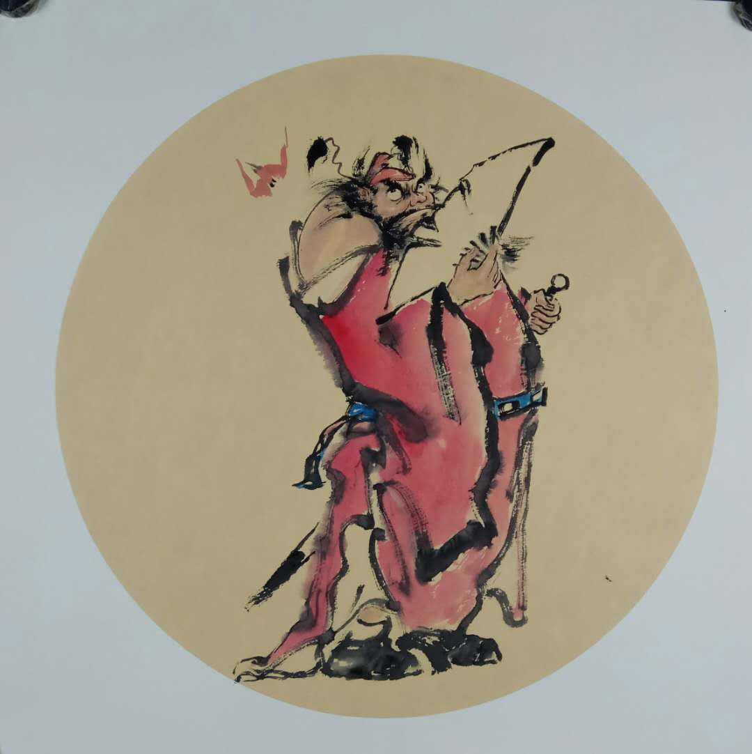 赖老师-1现代作家写意画三尺卡纸斗方人物_写意钟馗