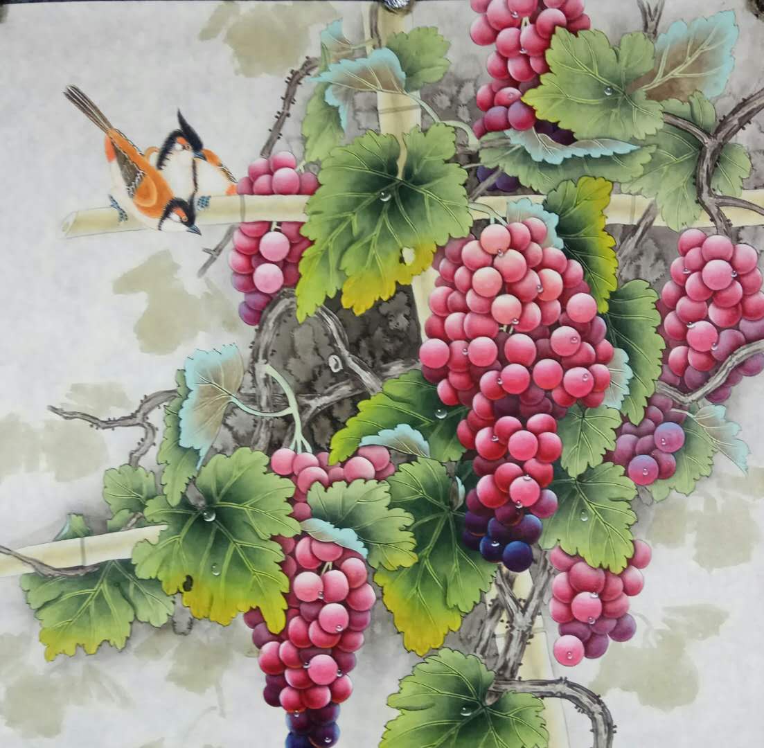 工笔葡萄_花鸟_水彩_装饰作品_藏画网_中国书画交易网_画廊和艺术家的